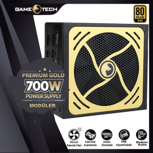 GAMETECH 700WATT 80 PLUS GOLD 14CM SESSİZ FAN MODÜLER POWER SUPPLY