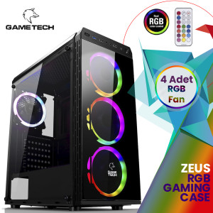 GAMETECH ZEUS KUMANDALI RGB 4x120mm Fan Gaming Oyuncu Kasası