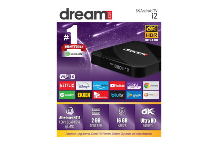 Dreamstar İ2 Android 12 TV Box, 6K UHD, Android TV Box, TV Box, 2GB RAM, 16GB Hafıza, Sıfır 2 Yıl Garanti